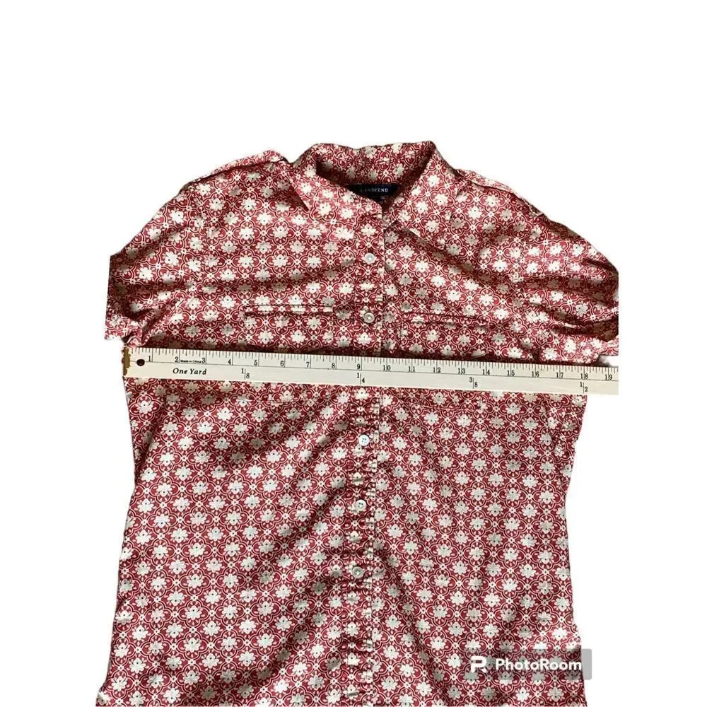 Lands' End Womens long sleeve red/tan button up blouse, size X-Small Petite - Picture 3 of 6